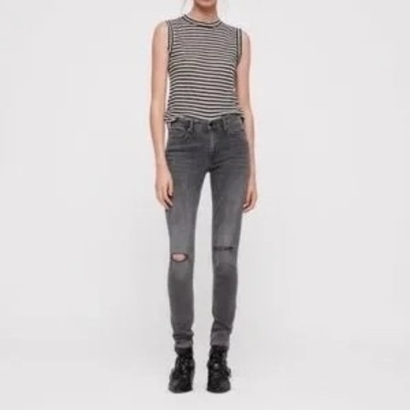 Allsaints gray black grace slashed skinny jean 25 - Picture 1 of 10
